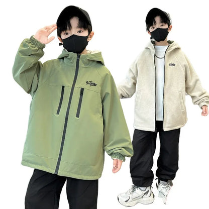 Veste Polaire Double Face Enfant – Coupe-Vent Imperméable Chaude Garçon Fille