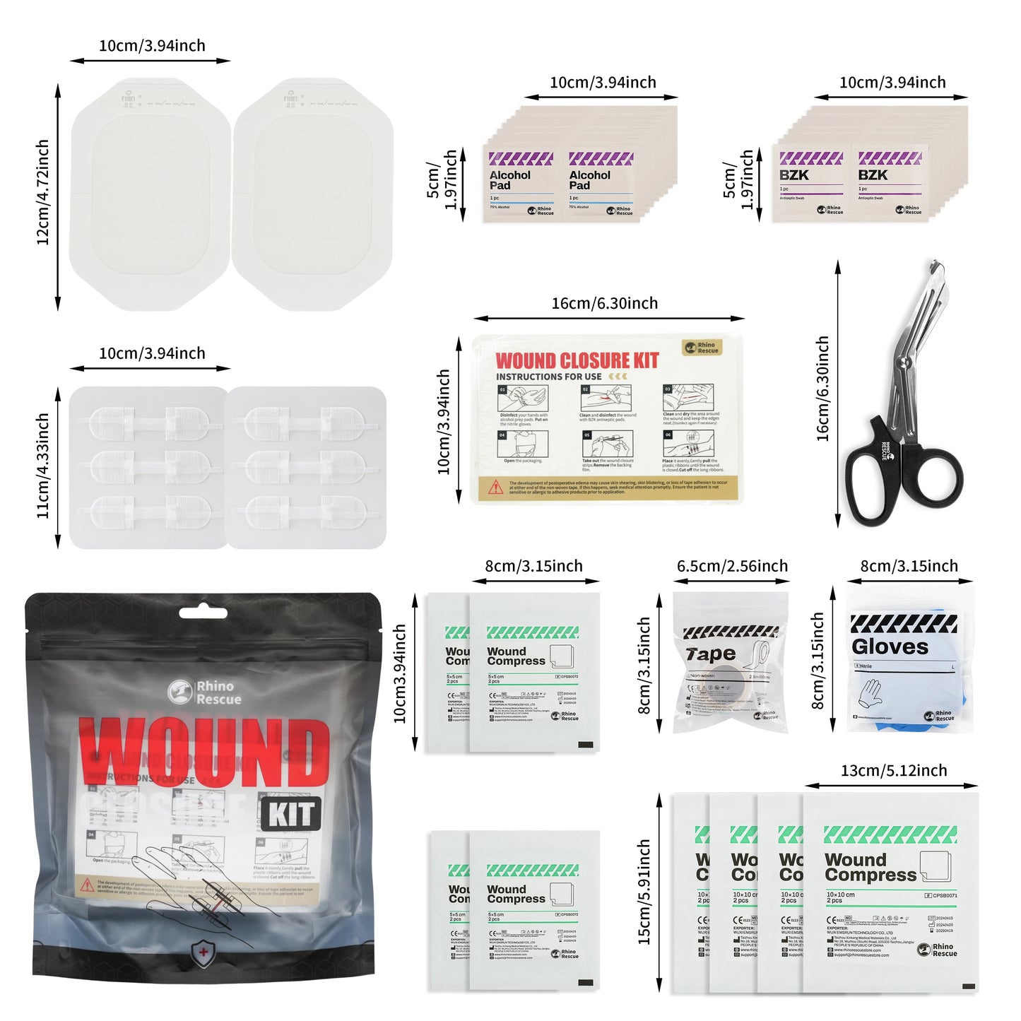 RHINO RESCUE Zip Stitch – Kit Fermeture Plaies, Bandelettes Lacération & Pansements