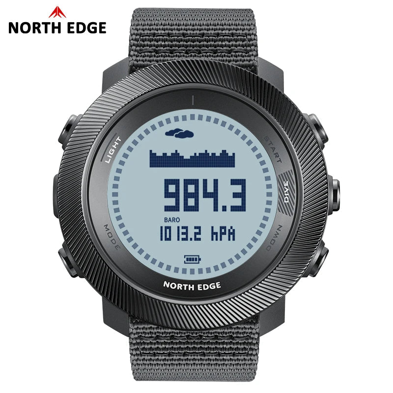 NORTH EDGE APACHE-D Montre Digitale Sportive pour Homme - Montre de Plongée, Outdoor, 100M Étanchéité, Altimètre, Baromètre, Boussole BLACKBEARD OUTDOOR INDUSTRIES