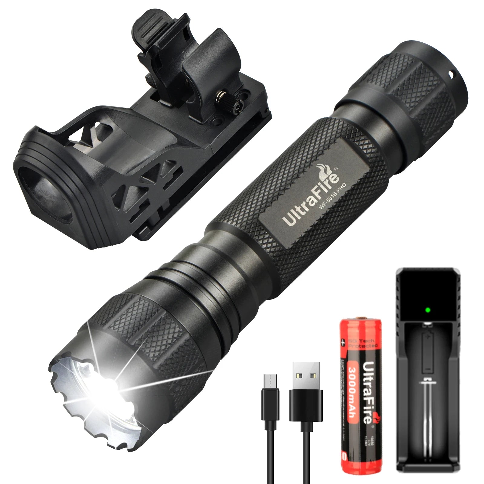 Lampe Torche Tactique UltraFire WF-501B Pro – 1200 Lumens Rechargeable avec Clip Ceinture Tactique W66 - BLACKBEARD OUTDOOR INDUSTRIES