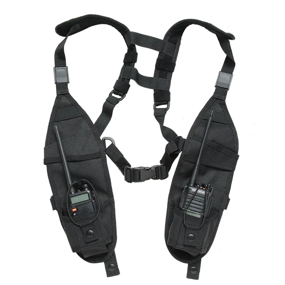 Gilet Tactique Double Poche Radio – Sac Poitrine Walkie Talkie | Compatible Baofeng UV-5R, UV-82, BF-888S