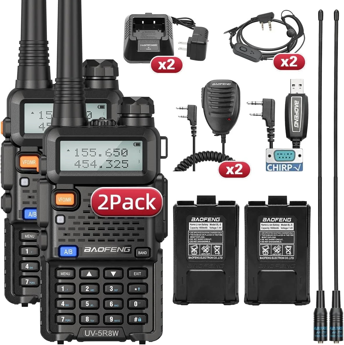 BAOFENG UV-5R 8W – Talkie-Walkie Double Bande VHF/UHF, 128 Canaux, Portée 10 km