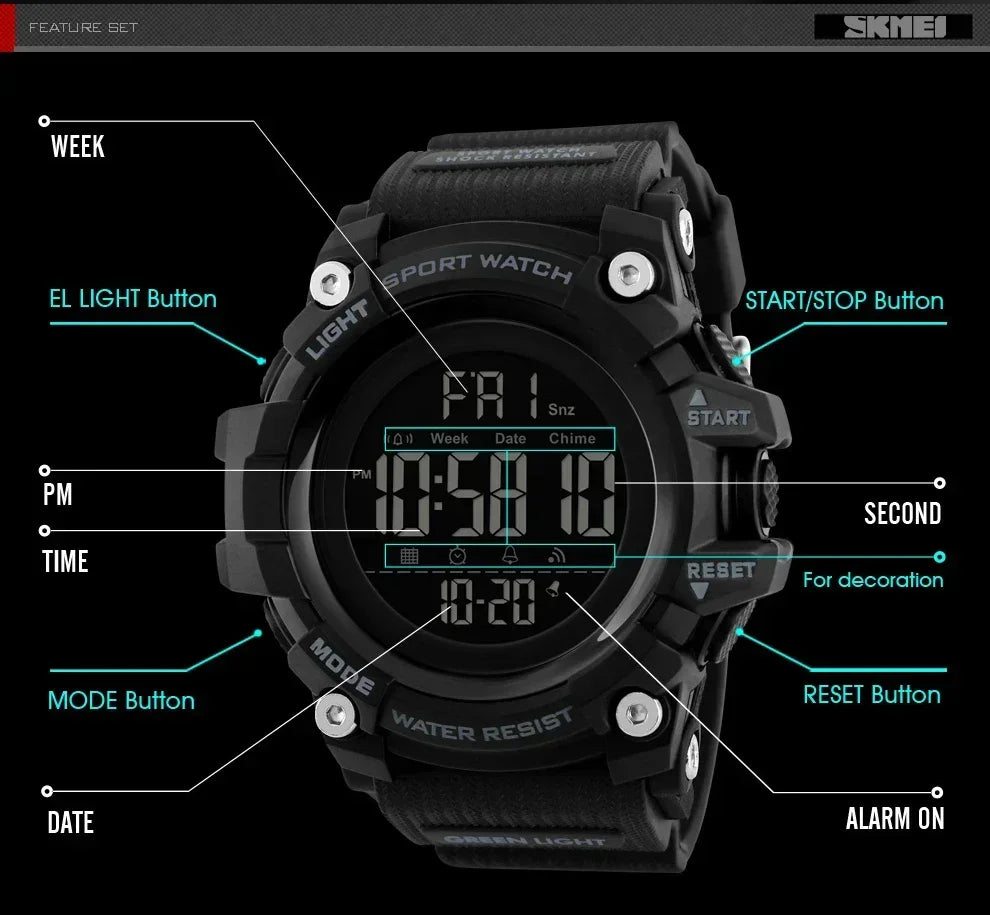 Montre Digitale Sport Homme SKMEI 1384 – Résistante et Multifonction - BLACKBEARD OUTDOOR INDUSTRIES