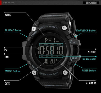 Montre Digitale Sport Homme SKMEI 1384 – Résistante et Multifonction - BLACKBEARD OUTDOOR INDUSTRIES