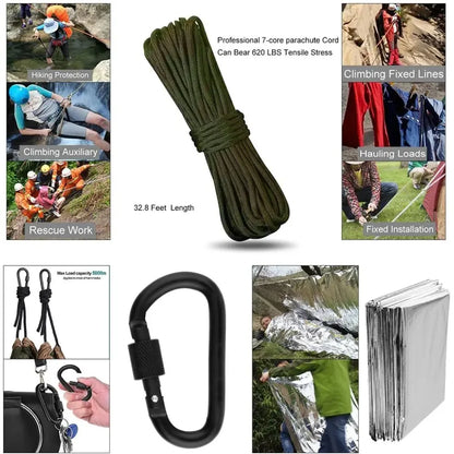 Kit de Survie Multifonction – Équipement Urgence Camping Tactique SOS Bushcraft
