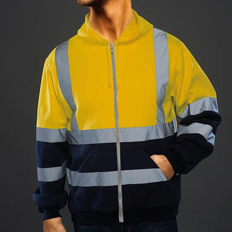 Sweat à Capuche Réfléchissant Haute Visibilité - Vêtement de Travail de Protection, Coloris Bloc, Fermeture Éclair - BLACKBEARD OUTDOOR INDUSTRIES