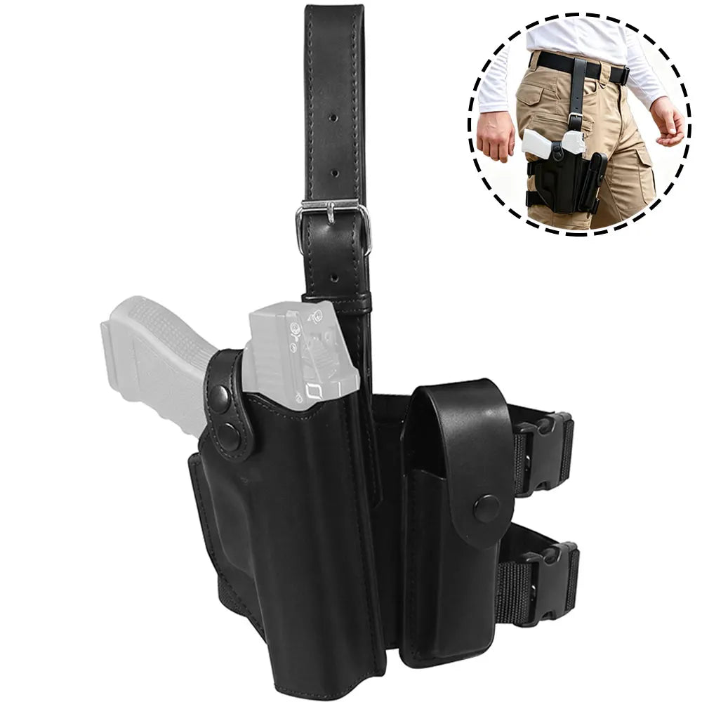 Holster de cuisse droitier Glock 17, 18 et 19 avec porte-chargeur