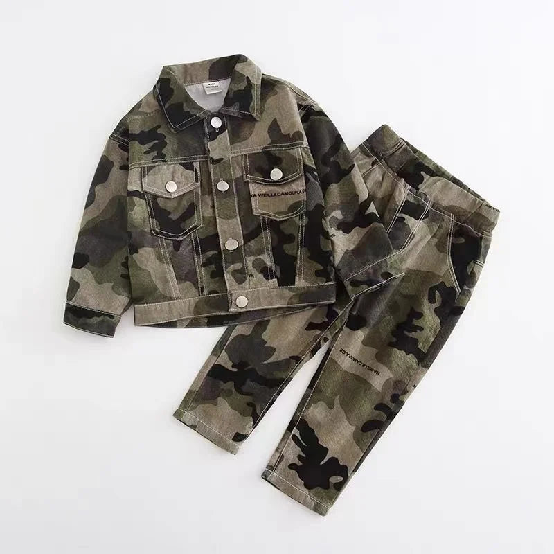Ensemble 2 Pièces Camouflage Militaire Garçon – Veste + Pantalon Coton – Printemps Automne – 2 à 9 Ans