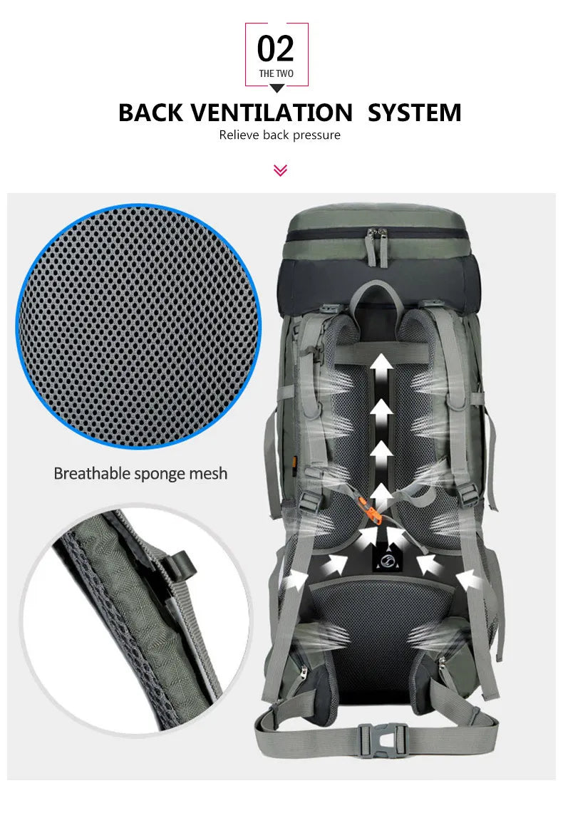 Sac à Dos de Camping 75L - Avec Housse de Pluie - Randonnée, Escalade, Trekking - Unisexe - BLACKBEARD OUTDOOR INDUSTRIES