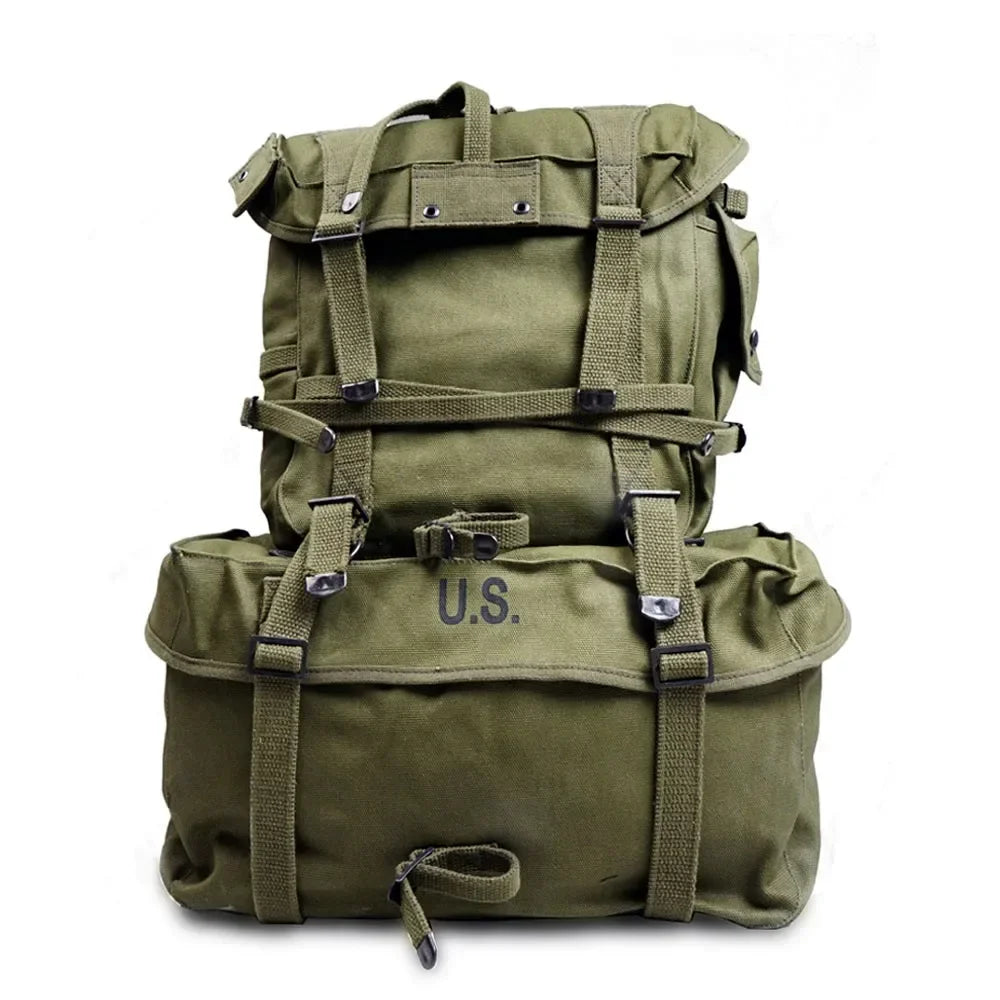 Sac a dos militaire M1945 vintage | Ensemble de sacoches canvas vert armée, grande capacité - BLACKBEARD OUTDOOR INDUSTRIES