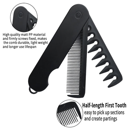 Peigne Pliable 2/3-en-1 Unisexe – Dents Larges & Denses, Barbe & Coiffure, Antistatique