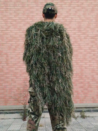 Cape Ghillie Camouflage Tricotée Main 80x90 cm – Chapeau et Poncho de Chasse Mixte