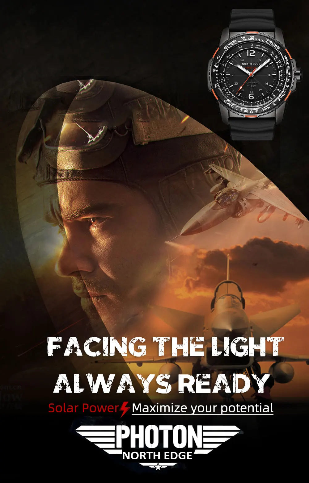 Montre Homme Digitale Militaire NORTH EDGE PHOTON – Sportive, Étanche 50M, Solaire et Lumineuse - BLACKBEARD OUTDOOR INDUSTRIES
