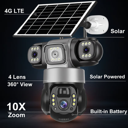 Caméra Solaire 4G Extérieur — Surveillance PTZ 360° Sans Fil, 3 Objectifs, Vision Nocturne - BLACKBEARD OUTDOOR INDUSTRIES