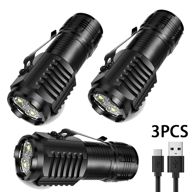 Mini Lampe Torche LED – 3 LEDs Triple Puce, 5 Modes, Rechargeable USB-C, Étanche EDC