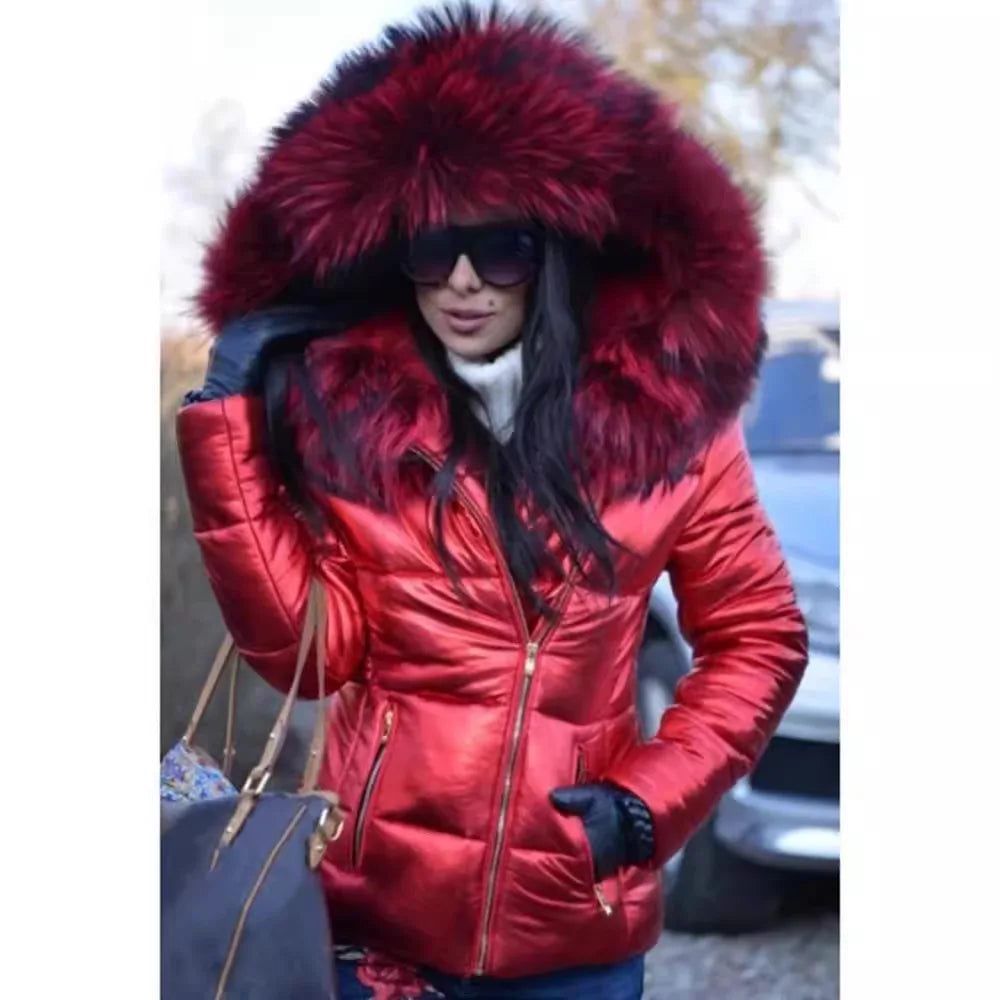 Doudoune Courte Femme à Capuche et Col Fourrure – Veste Matelassée Chaude Hiver