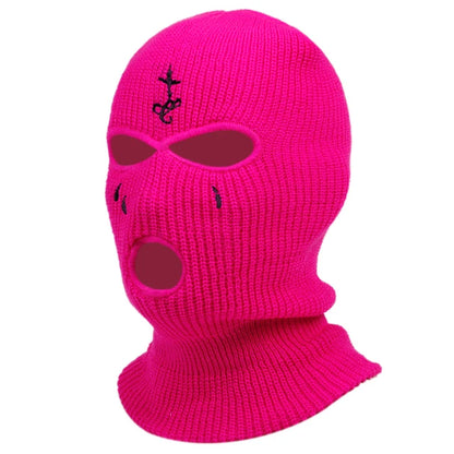 Cagoule à motifs brodés, masque chaud 3 trous pour l’hiver
