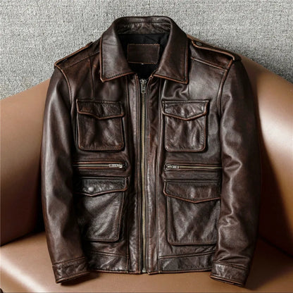 Veste en Cuir Véritable M65 Homme — Moto, Outdoor & Chasse | Noir & Marron | M à 8XL - BLACKBEARD OUTDOOR INDUSTRIES