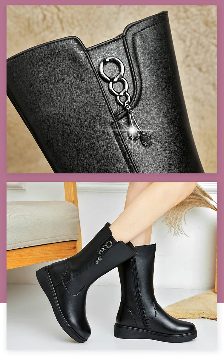 Bottes Neige Femme en Cuir – Fourrées Laine Épaisse | Confort & Chaleur | Tailles 35 à 43 - BLACKBEARD OUTDOOR INDUSTRIES