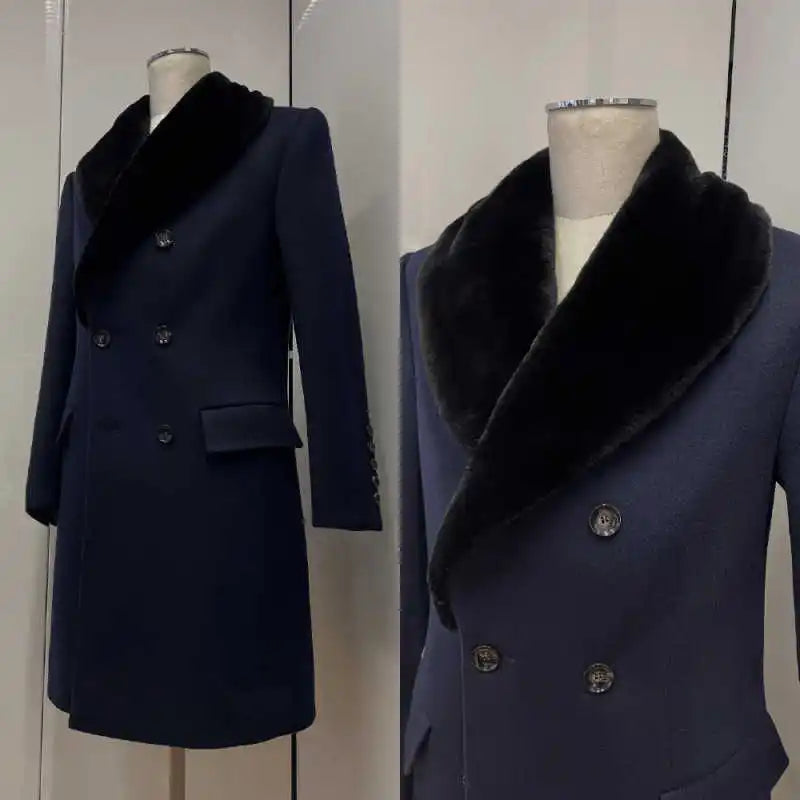 Manteau long homme en laine mélangée à double boutonnage