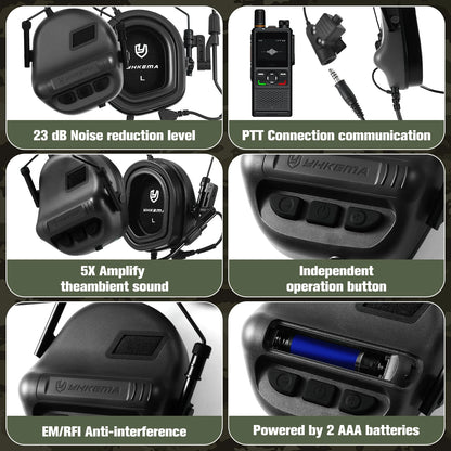 Casque Tactique Électronique sur Rail de Casque – 22 dB NRR, Amplification ×6, Micro Boom, PTT Kenwood