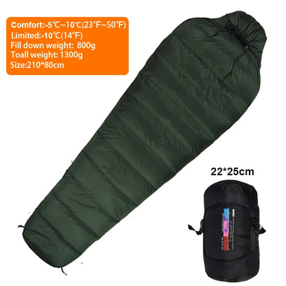 Sac de Couchage Mummy Duvet de Canard Blanc – Ultraléger, Hiver -20°C, Camping & Randonnée