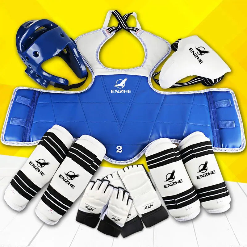 Kit Protection Taekwondo 8 Pièces WTF – Casque, Plastron, Tibières, Gants, Chaussons | Homme Femme Enfant - BLACKBEARD OUTDOOR INDUSTRIES
