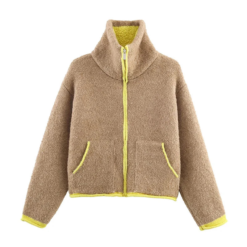 Veste courte femme bicolore zippée à col montant