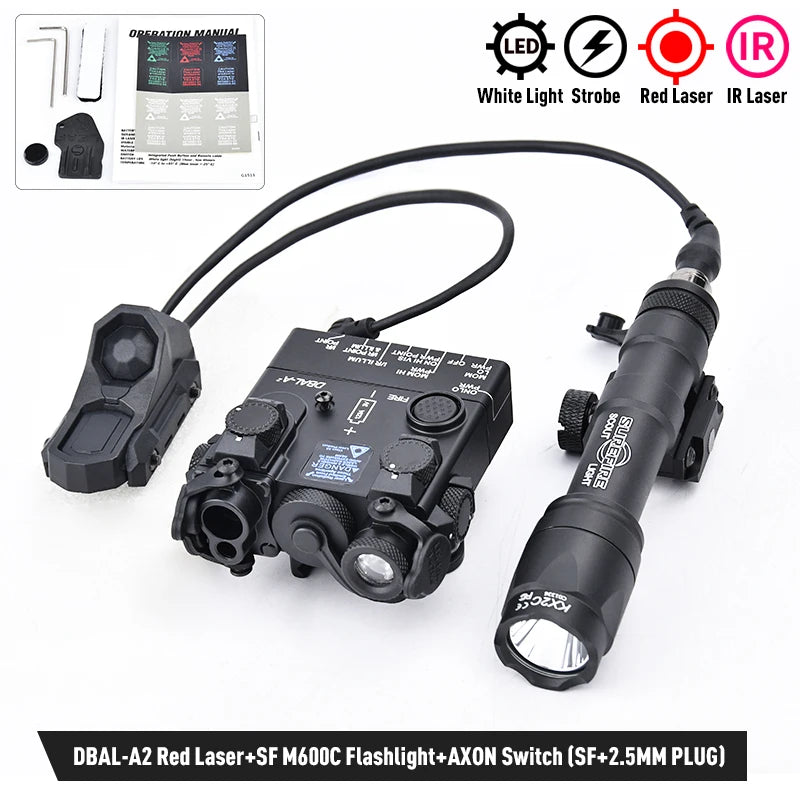 WADSN DBAL-A2 – Combo Laser IR / Rouge / Vert / Bleu + Lampe M300 / M600 + Switch AXON, Rail 20mm