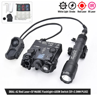 WADSN DBAL-A2 – Combo Laser IR / Rouge / Vert / Bleu + Lampe M300 / M600 + Switch AXON, Rail 20mm