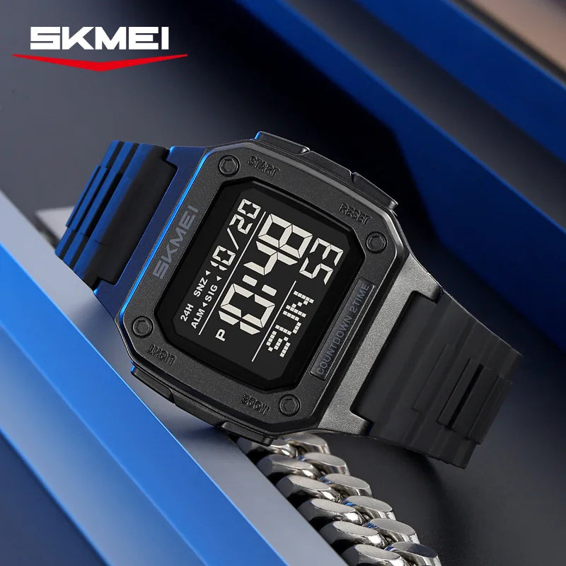 Montre digitale homme sport avec alarme et LED