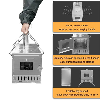 Poêle à Bois Portable Hot Tent – Inox, 7 Tuyaux Cheminée, Chauffage & Cuisson Outdoor