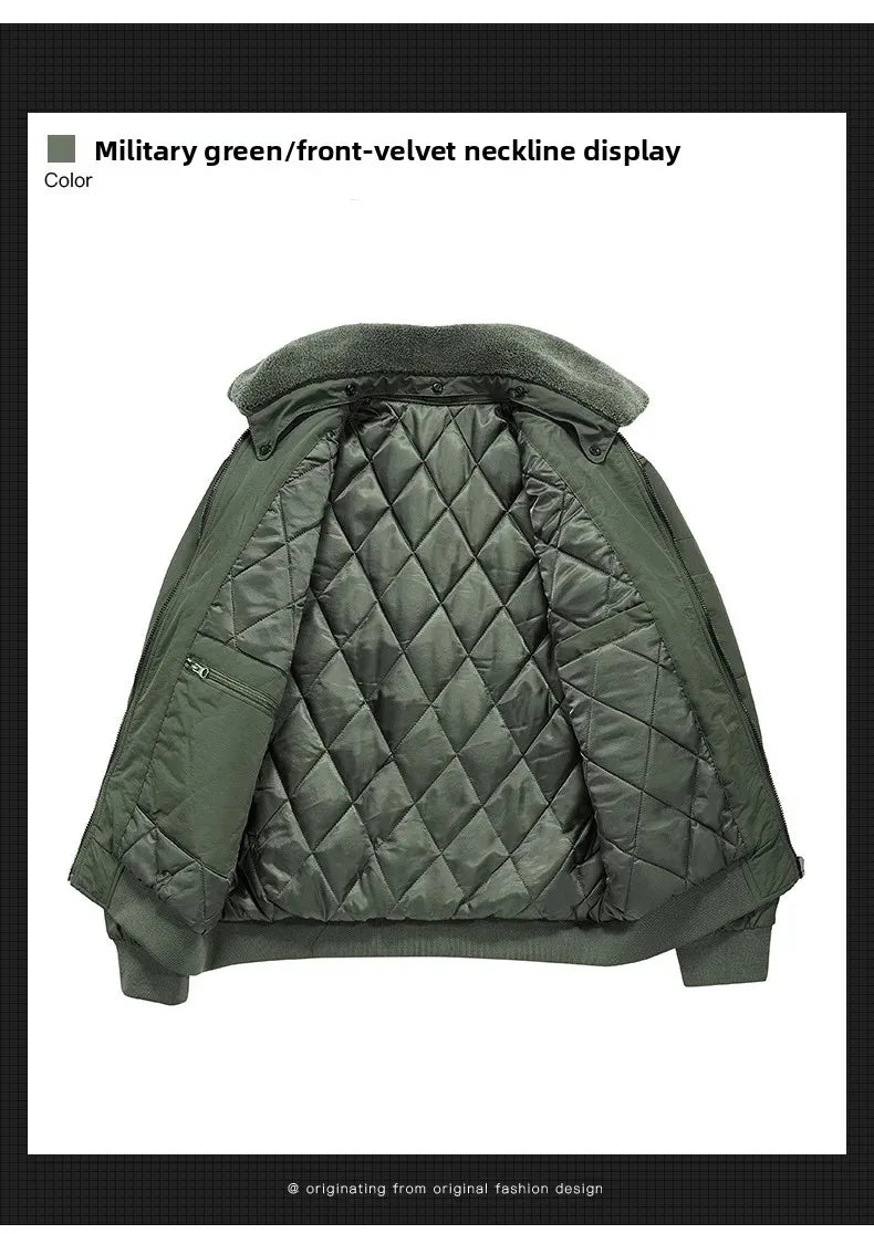 Men's Casual Thickened Cotton Jacket Removable Fur Collar Autumn Winter Warm Stand Collar Looseness Style Chinese Origin BLACKBEARD OUTDOOR INDUSTRIES