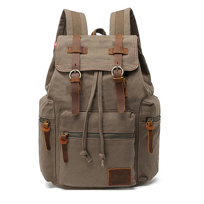 Sac à Dos Toile & Cuir Véritable Homme – Style Rétro Vintage, Compatible Laptop 14"