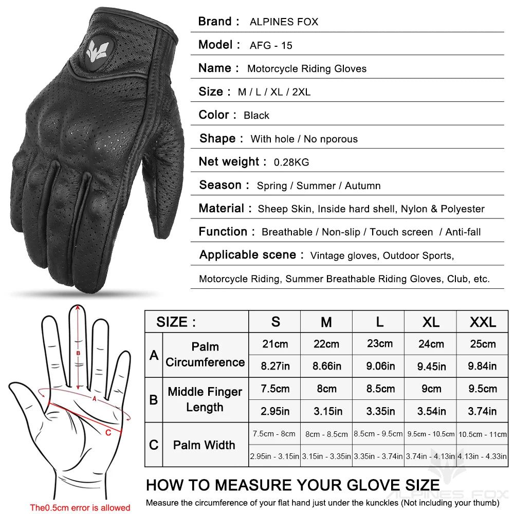 Gants Moto Cuir Vintage ALPINES FOX – Tactile Anti-Dérapant Respirant
