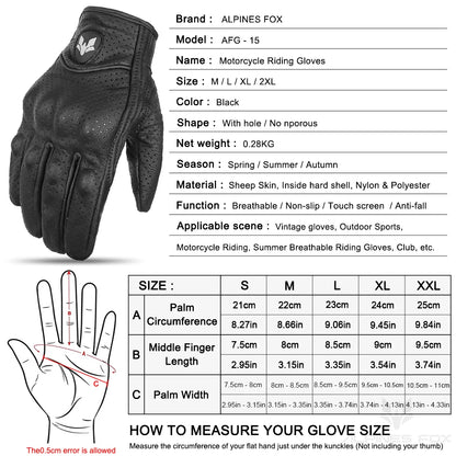 Gants Moto Cuir Vintage ALPINES FOX – Tactile Anti-Dérapant Respirant