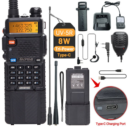 Baofeng UV-5R 8W – Talkie-Walkie Bi-Bande VHF/UHF, Batterie 3800mAh, Charge Type-C - BLACKBEARD OUTDOOR INDUSTRIES