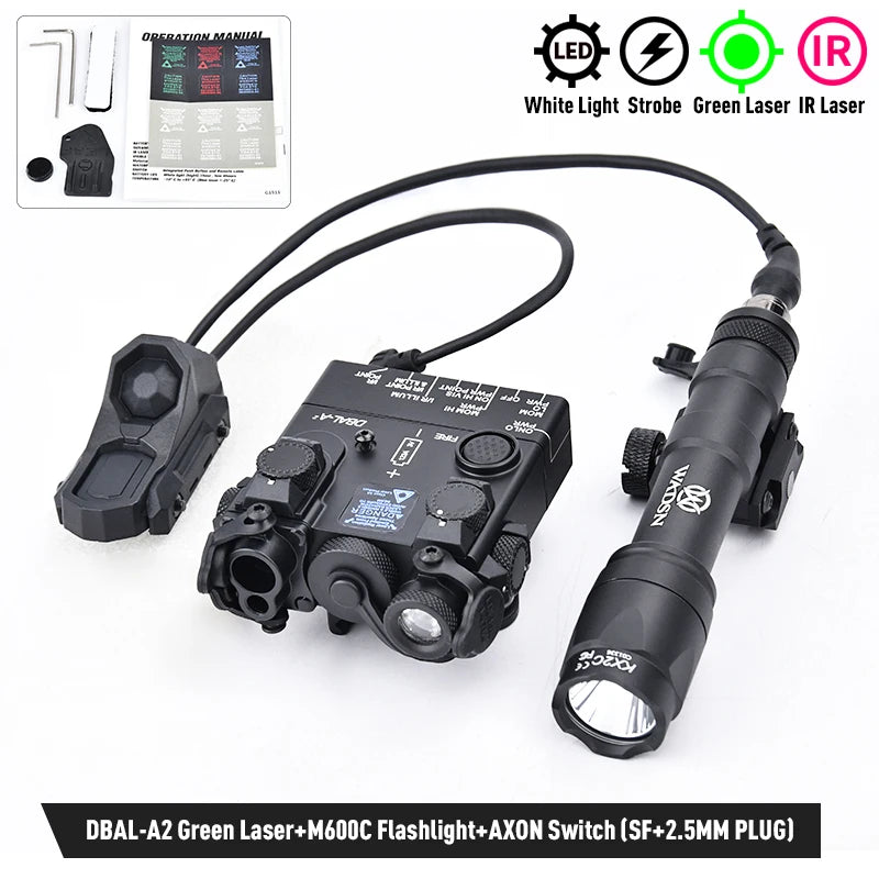 WADSN DBAL-A2 – Combo Laser IR / Rouge / Vert / Bleu + Lampe M300 / M600 + Switch AXON, Rail 20mm