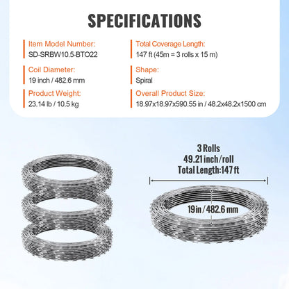 VEVOR Razor Wire – Rouleaux de Fil Barbelé Lames Doubles Spirales Galvanisé pour Clôture et Sécurité Extérieure - BLACKBEARD OUTDOOR INDUSTRIES