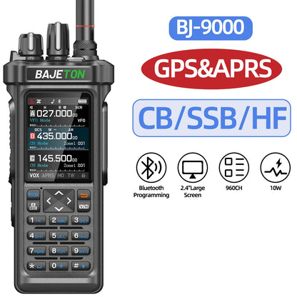 BAJETON BJ-9000 – talkie-walkie APRS GPS 10W, VHF/UHF & CB 27 MHz, récepteur AM/FM/SSB, programmation Bluetooth, USB‑C, triple veille - BLACKBEARD OUTDOOR INDUSTRIES