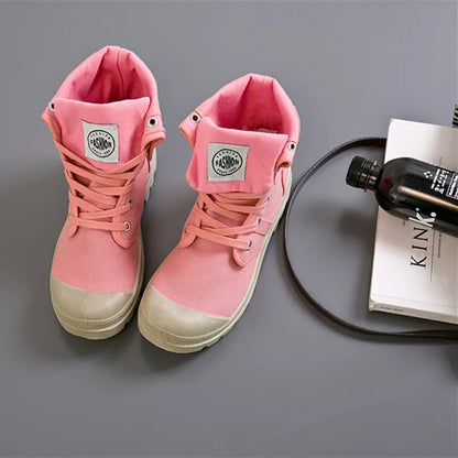 Chaussures Montantes Toile Femme Style Palladium – Respirantes Casual
