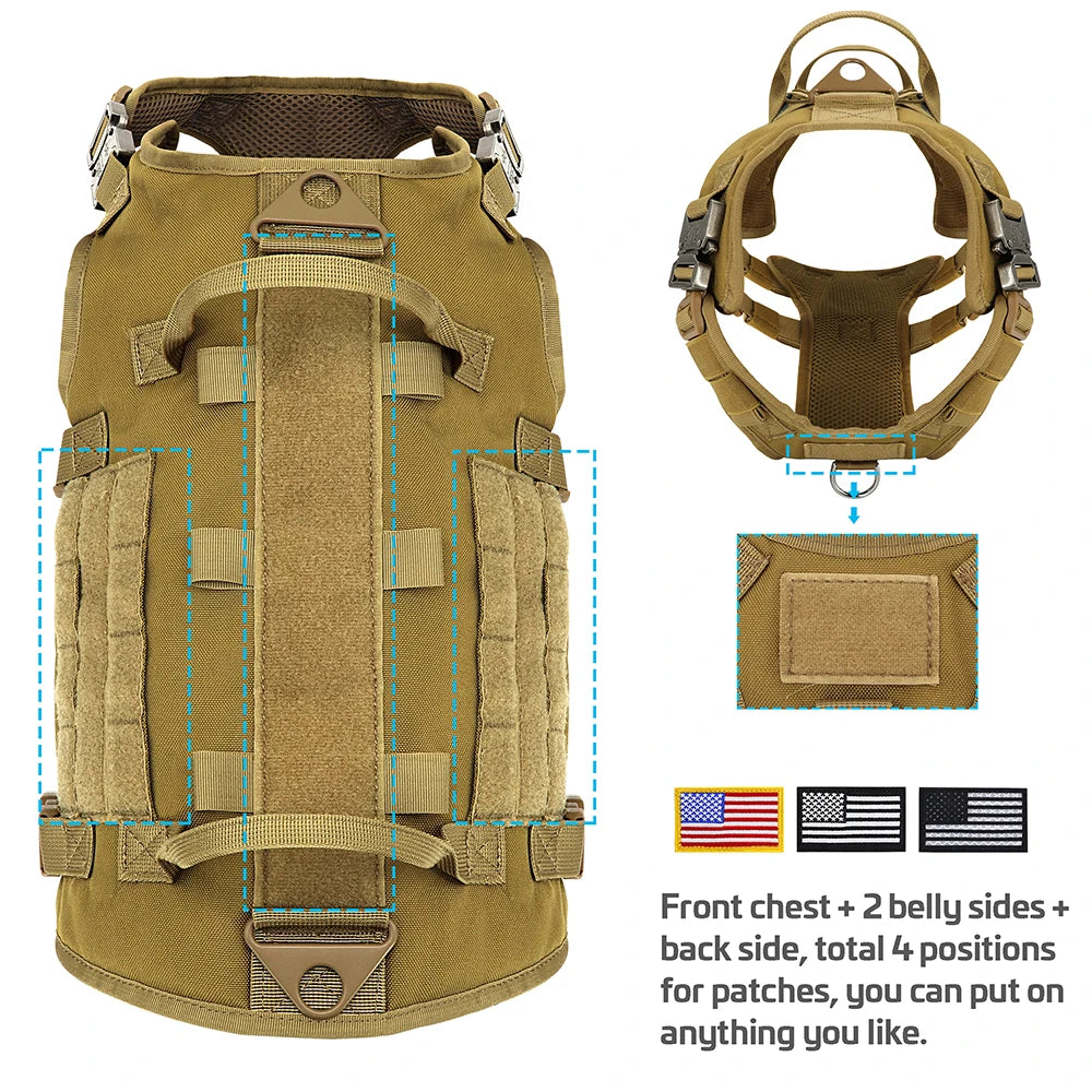 Harnais Tactique Grand Chien – Kit Complet Collier + Laisse + Poches MOLLE