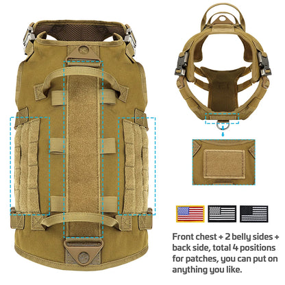 Harnais Tactique Grand Chien – Kit Complet Collier + Laisse + Poches MOLLE