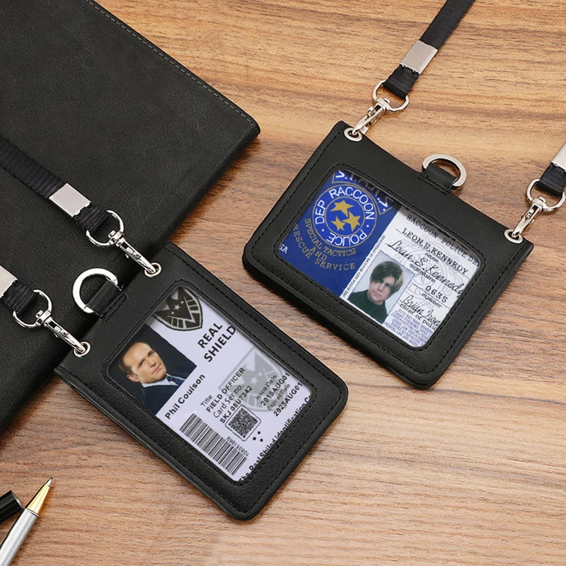 Porte-badge en cuir pour carte et ID avec cordon