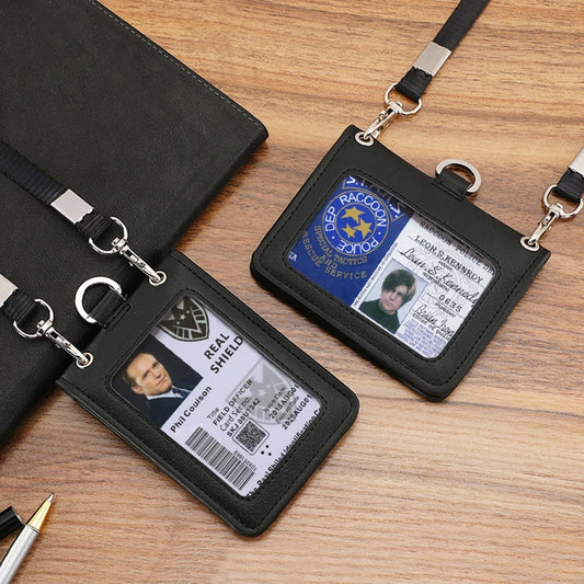 Porte-badge en cuir pour carte et ID avec cordon