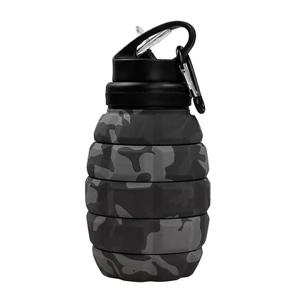 Gourde Silicone Pliable 580ml — Design Grenade Camouflage | Tactique & Outdoor | Rétractable | Sans BPA | 6 Styles Camouflage