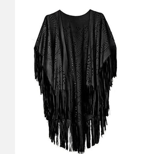 Poncho Cape Femme Bohème à Franges – Châle Vintage Floral Toutes Saisons