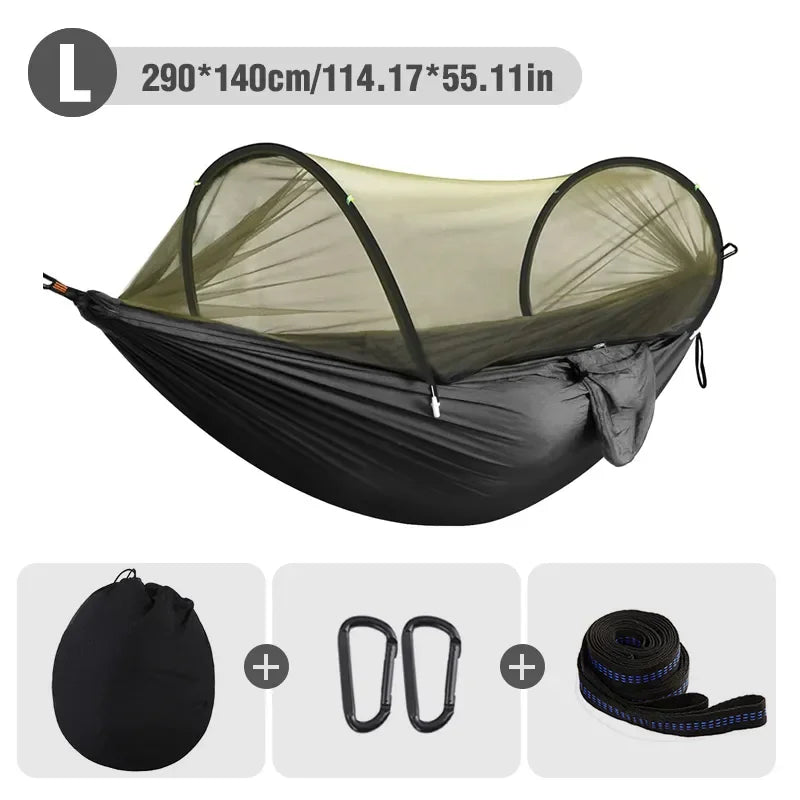 Hamac 3-en-1 Anti-Moustiques Nylon 210T – Ouverture Automatique, Camping Outdoor