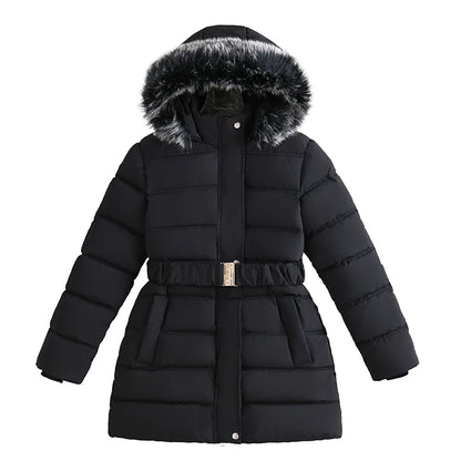 Manteau d'hiver femme matelassé à capuche et ceinture