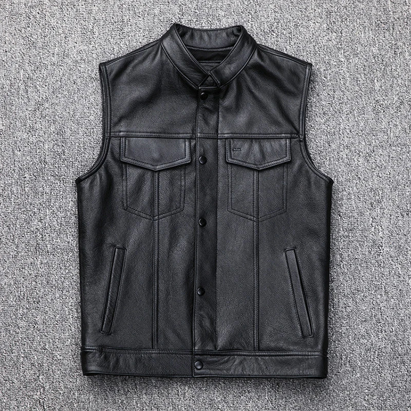 Gilet en Cuir Synthétique pour Homme - Veste en Cuir de Motard Automne Hiver avec Col Montant BLACKBEARD OUTDOOR INDUSTRIES